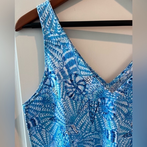 Lilly Pulitzer FLORIN SLEEVELESS LINEN TOP, AMALFI BLUE BY THE SEASHORE - Picture 9 of 16